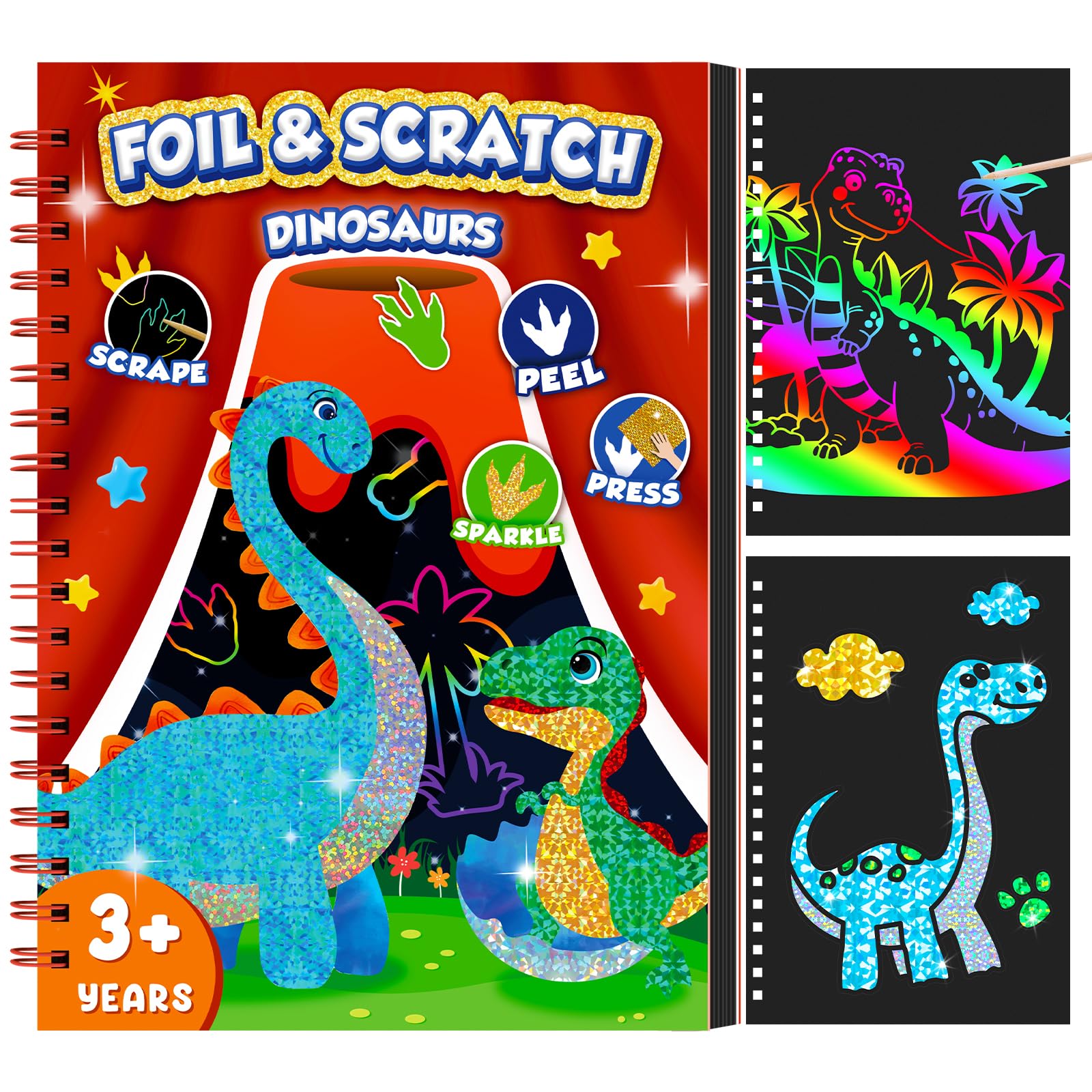 Art Craft Kits For Kids - Dinosaurier-Kratzkunstbuch für Kinder, Folien- und Kratzkunstpapier,