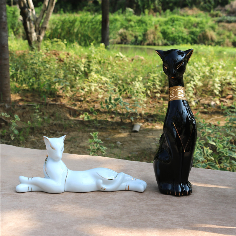 Art Craft Cat - Abstrakte Porzellangöttin Bastet Katzenskulptur, antike Keramik,