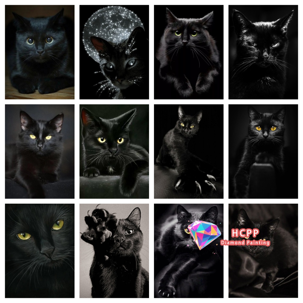 Art Craft Cat - Ungerahmtes Diamant-Malset mit schwarzer Katze, quadratische