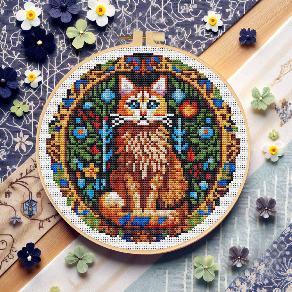 Embroidery Hoop Kit - DIY Kreuz Stich Katze Tier 11CT
