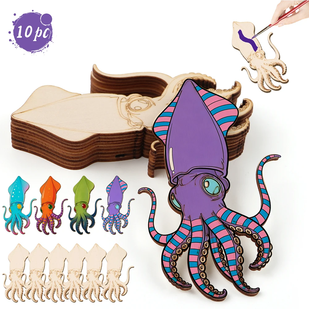 Art Craft And - 10 Stück/Set Unfertige Holz-Oktopus-Tierfiguren Holzhandwerk-Set für