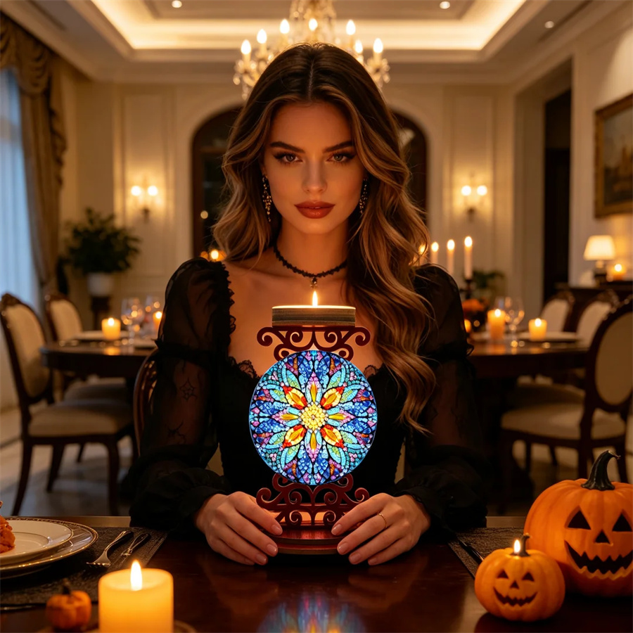 Art Craft Holiday - Blumen-Kerzenhalter, Halloween-Geschenk, Diamond-Painting-Sets, Bohrer, DIY-Kristall-Strass-Mosaik, Kunsthandwerk,