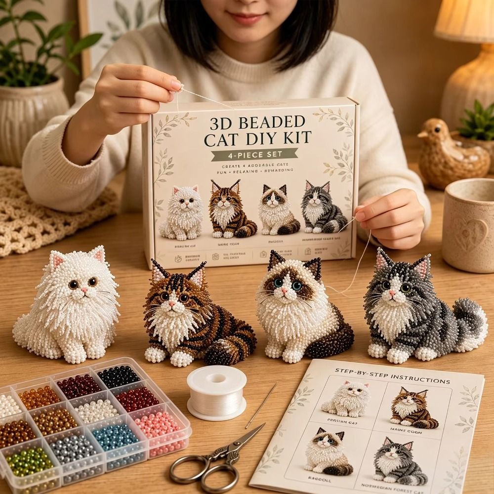 Art Craft Cat - Handgemachtes DIY Tier-Perlen-Stickerei-Set Buntes Mini-Perlenkunst-Set Winzige