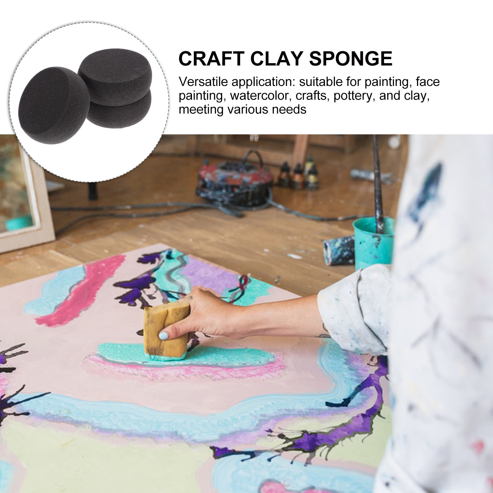 Art Craft Clay - 3 Stück runde Schwämme zum Malen,