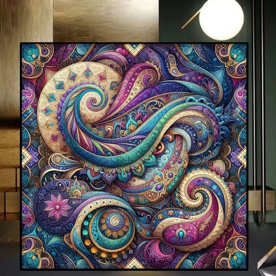 Wallpaper Art And Craft - 5D DIY Diamant-Malerei-Set Paisley-Wirbel-Kunst Vollrundbohrer Kristall-Strass-Stickerei